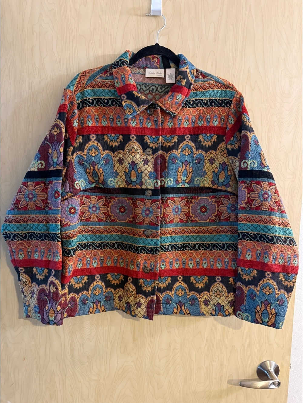 1990s Studio Works button-up tapestry jacket floral motif size 2X